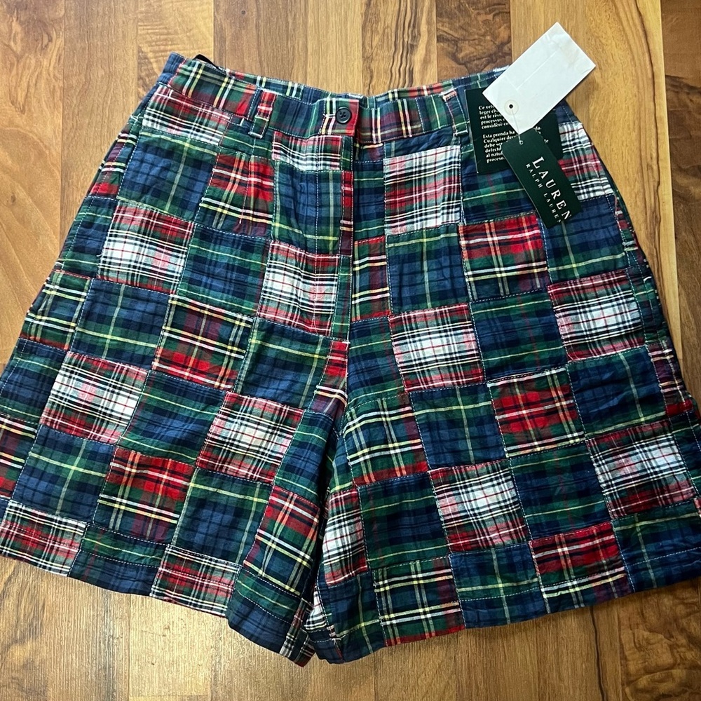 NWT Lauren Ralph Lauren Plaid Patchwork Shorts Size 10